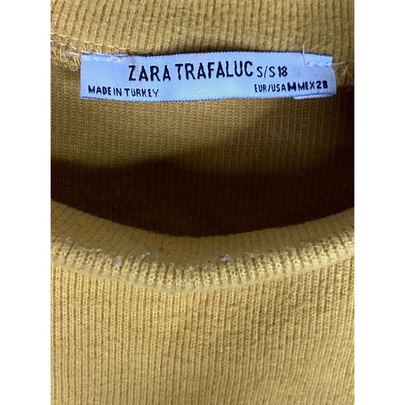 Zara Crop Ribbed Short Sleeve Mock Neck Raw Hem Crop Knit Top M Mustard Yellow - Picture 11 of 16